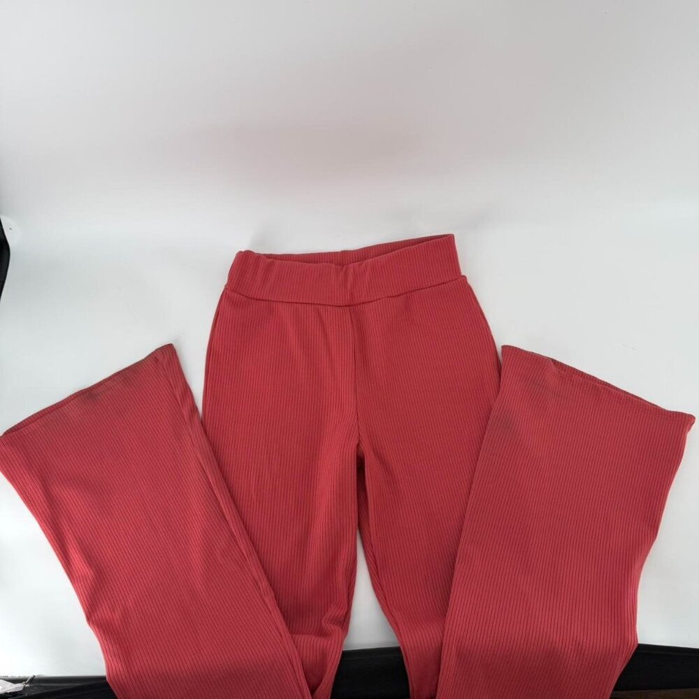 Paperoc Women’s Ribbed Flare Pants XS Red High Waist Stretch Bootcut Leggings